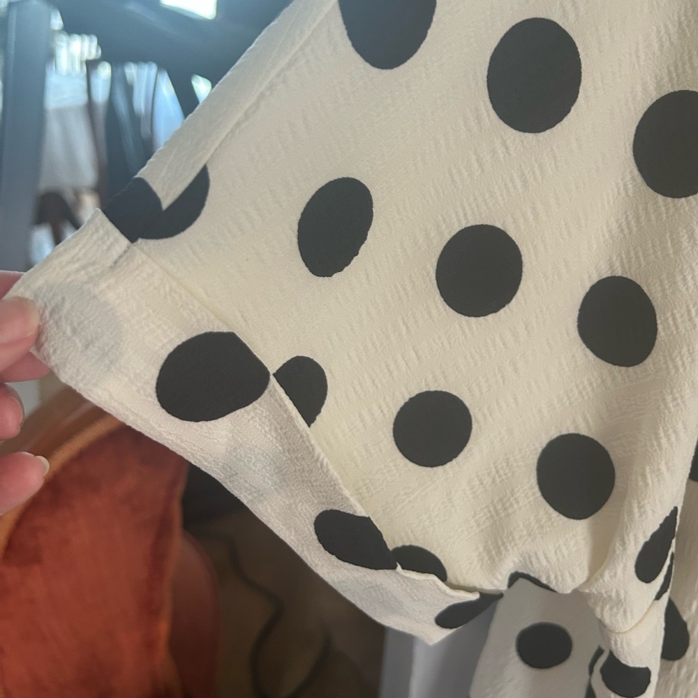 Polka Dot V-Neck Midi Dress - Black on Cream - Picture 3 of 4